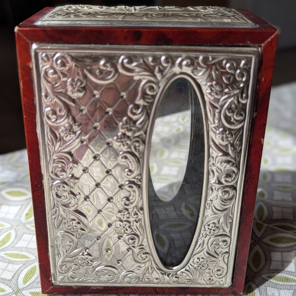 Ornate Silver and Red Wood Decorative Charity Tzedaka Box - Picture 1 of 6
